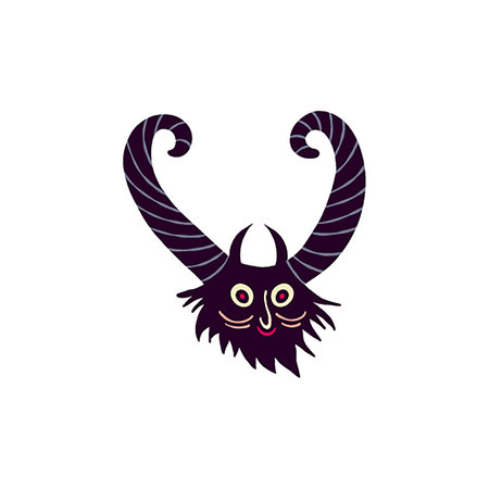 Vibrant bright Strange Halloween Demon. Character with devil face. Cute bizarre comic characters in modern flat hand drawn styleのイラスト素材