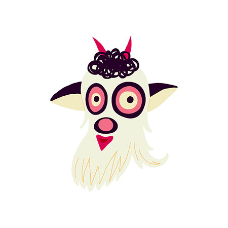 strange character Goat for Halloween. A character with the face of the devil. Cute quirky comic book characters in a modern flat hand-drawn styleのイラスト素材