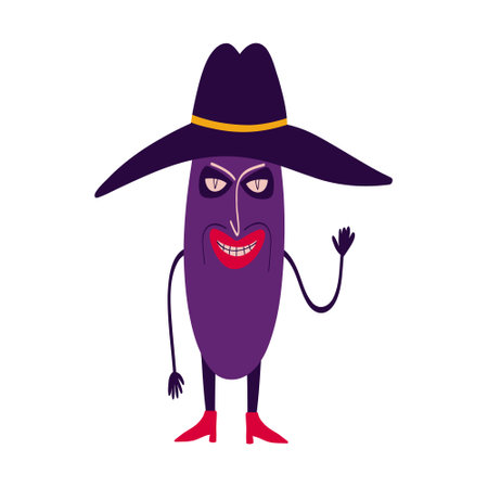 A strange funny character in a hat. Bright weird ugly characters on Halloween. Cute quirky comic book characters in a modern flat hand-drawn styleのイラスト素材