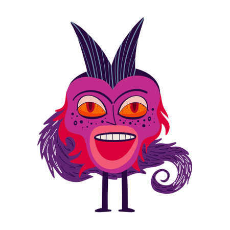 Cute bizarre cartoon fantasy bird. Halloween Illustration in doodle styleのイラスト素材