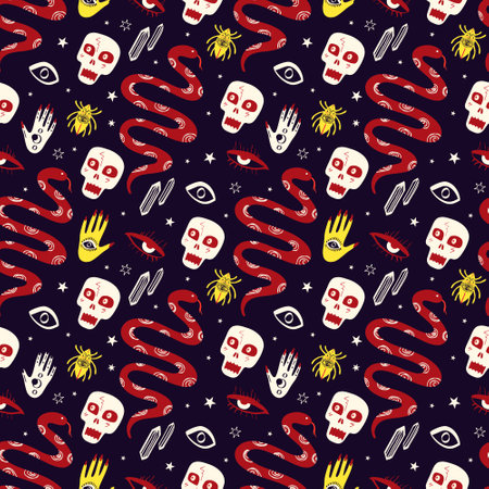 Magical Halloween pattern with mystical esoteric magical Gothic symbols. Halloween backgroundのイラスト素材