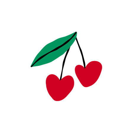Cherry berries. cartoon illustration in modern hand drawn doodle style