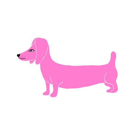 Cool strange Pink dachshund. Quirky comic dog character illustrationのイラスト素材