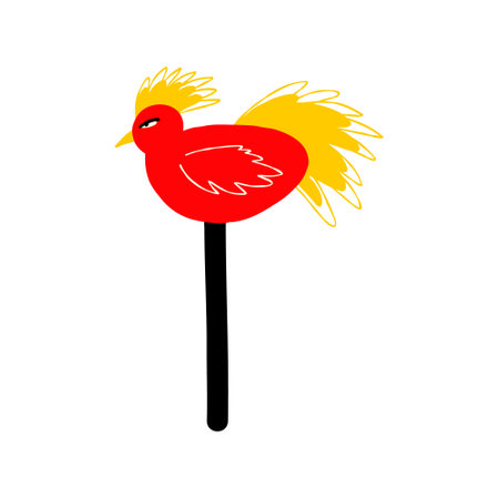 Illustration of a red lollipop in the shape of a cockerel. illustration in doodle hand drawn cartoon styleのイラスト素材