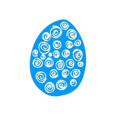 Blue decorated Easter egg with spring decorations. Illustration in doodle styleのイラスト素材
