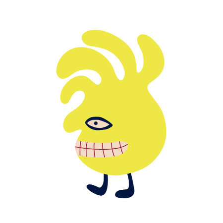 Red funny character baby monster with funny smile face. Illustration in a modern childish hand-drawn styleのイラスト素材