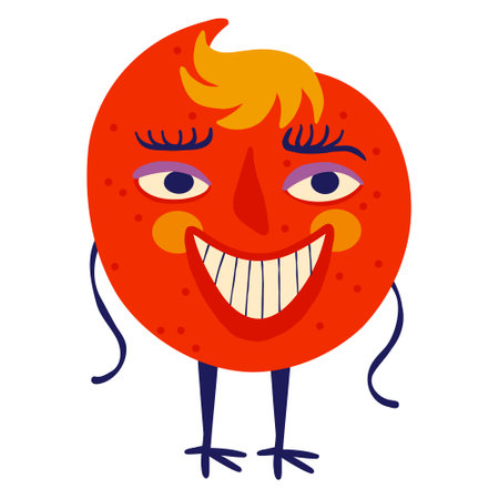 funky funky character with an smiling muzzle, An illustration in a modern childish hand-drawn styleのイラスト素材