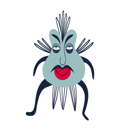 Strange funny bizarre insect. Cute bizarre comic characters in modern flat hand drawn styleのイラスト素材