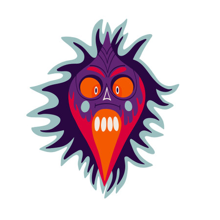 Magical bizarre Demon face with creepy face. Illustration in modern childish hand drawn styleのイラスト素材