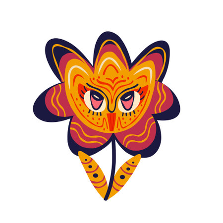 Bright vibrant bright Strange kawaii flower. Cute bizarre comic characters in modern flat hand drawn styleのイラスト素材