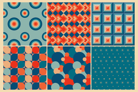 Retro seamless patterns in the style of the 50s and 60s.Mid century patternsのイラスト素材