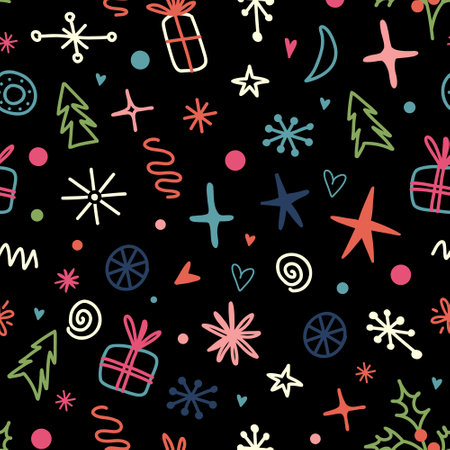 Black Christmas holiday pattern with Doodles