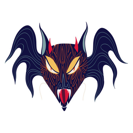 Cool creepy blue dragon. Illustration in childish hand drawn styleのイラスト素材