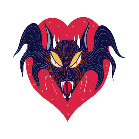 Cool creepy Chinese dragon. Illustration in childish hand drawn styleのイラスト素材