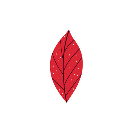 Red cartoon leaf. Hand drawn illustration in cartoon styleのイラスト素材