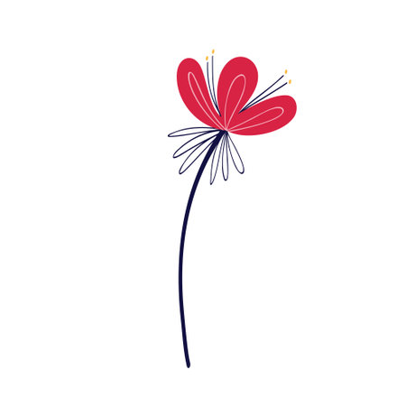 Comic red flower in Asian style. Cute cartoon illustration of flowerのイラスト素材