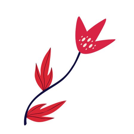 Red floral ornament in Asian style. Cartoon hand drawn illustrationのイラスト素材