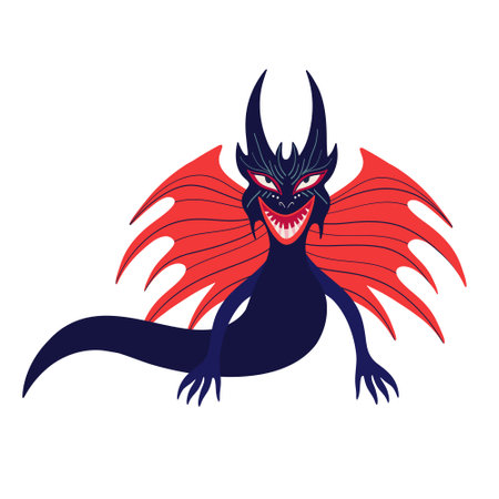 Funky creepy blue dragon. Illustration in childish hand drawn styleのイラスト素材