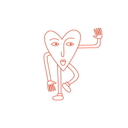 Funny retro bright groovy heart, illustration of playful love hearts for valentines day in line styleのイラスト素材