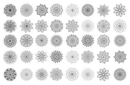 Set of decorative ornamental Mandala in ethnic oriental style. Circular of mandala for Mehndi, tattoo, stickers. Decorative ornamental Mandala in ethnic oriental style. Coloring book page for adultsのイラスト素材