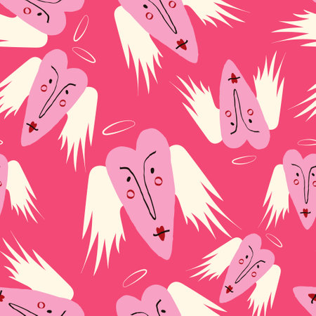 Bright Valentines Day seamless pattern with cool angels hearts. Valentine characters backgroundのイラスト素材