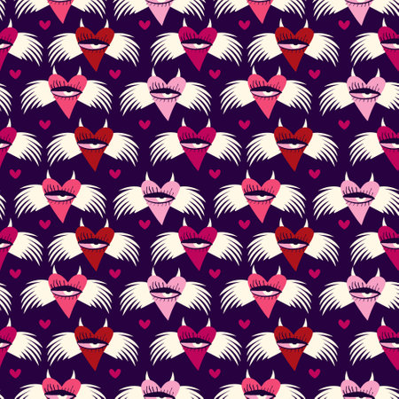 Bright Valentine's Day pattern with strange hearts. A pattern of devilish love hearts.のイラスト素材