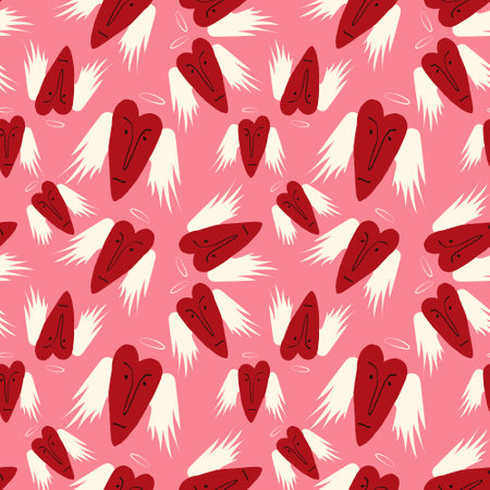 Bright Valentines Day seamless pattern with cool angels hearts. Valentine characters backgroundのイラスト素材