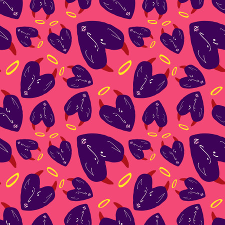 Bright Valentine's Day seamless pattern with strange hearts. A pattern of devilish love hearts.のイラスト素材