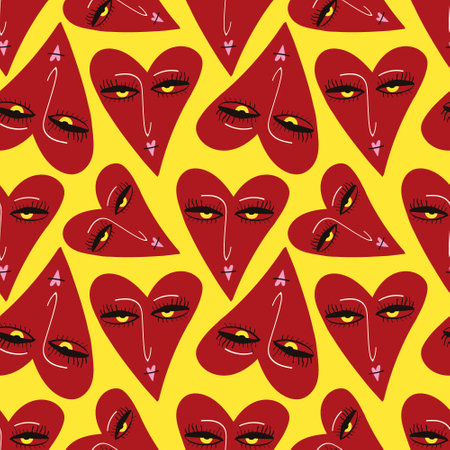 Bright Valentines Day seamless pattern with cool freaky hearts.. Valentine characters backgroundのイラスト素材
