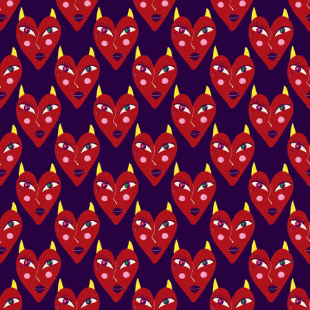 Cool strange devil hearts seamless pattern for Valentine's Dayのイラスト素材