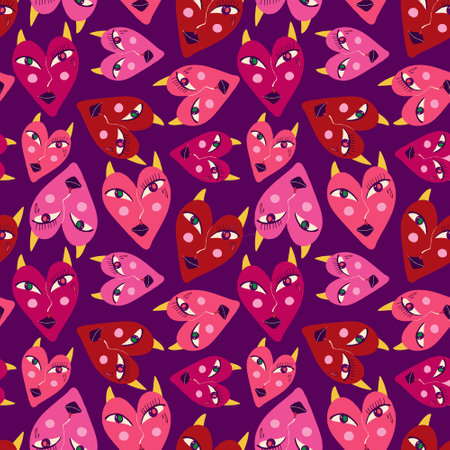 Pink Cool strange devil hearts seamless pattern for Valentine's Dayのイラスト素材