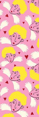 Retro groovy cartoon valentine's day bookmark with angelsの写真素材