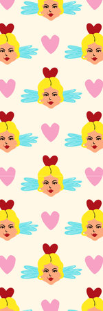 Retro groovy cartoon valentine's day bookmark with angelsの写真素材