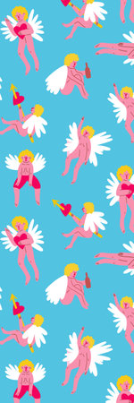 Retro groovy cartoon valentine's day bookmark with angelsの写真素材