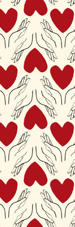 red Retro groovy cartoon valentine's day bookmark with heartsの写真素材