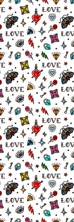 Colorful Retro Old School Tattoo Pattern Bookmark printableの写真素材