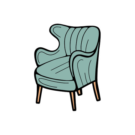 Armchair in retro style hand drawn illustrationのイラスト素材