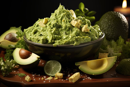 Traditional guacamole sauce on set table illustrationの写真素材