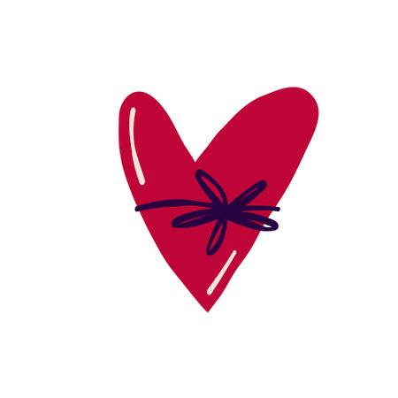 Red heart with blue ribbon, hand drawn illustrationのイラスト素材