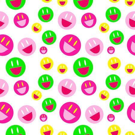 Bright cute seamless pattern with funny facesの写真素材