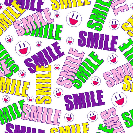 Bright playful funny pattern with quote word smileの写真素材