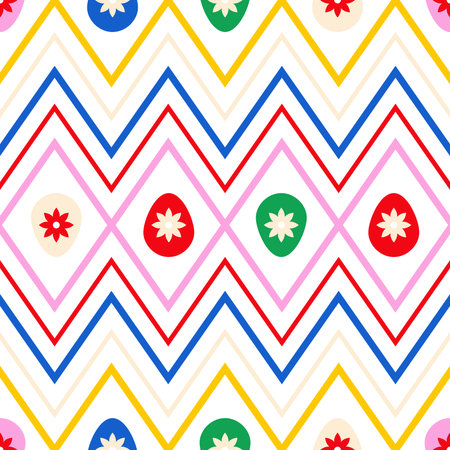 Easter seamless pattern with floral eggs and geometrical ornamentの写真素材