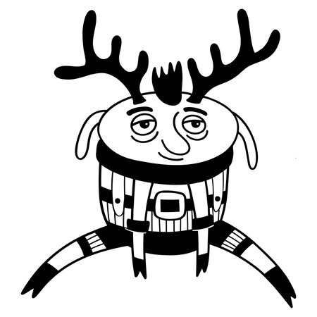 Funny Christmas deer. Christmas, New year concept. Hand drawn illustrationのイラスト素材