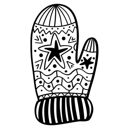 Funny Christmas mitten. Christmas, New year concept. Hand drawn illustrationのイラスト素材