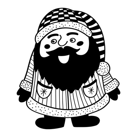 Funny Christmas gnome with bag and candy. The concept of Christmas, New Year. hand-drawn illustrationのイラスト素材