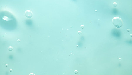 close up of water bubbles on a blue background. abstract background.の写真素材