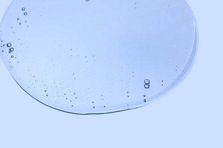 Water bubbles in blue background, close up of water bubbles in blue backgroundの写真素材