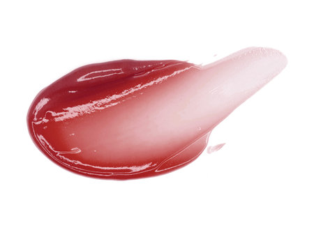 Burgundy terracotta transparent cream mask or lip balm serum smudge swatch background on whiteの写真素材