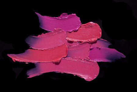 Red pink fuchsia berry lipstick black background texture smudged