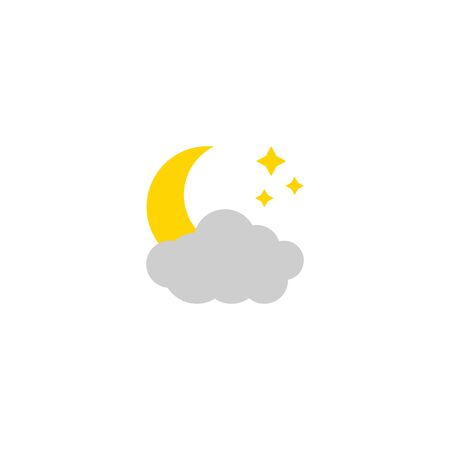 Weather icon, cloudy at night, cloud with moon. Flat simple design. Vector isolated illustration. Can be using for posters, leaflets, banners, web design or mobile app.のイラスト素材